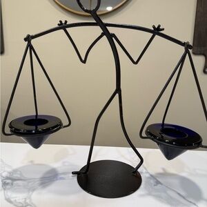 Black and Blue Metal Balance Sculpture